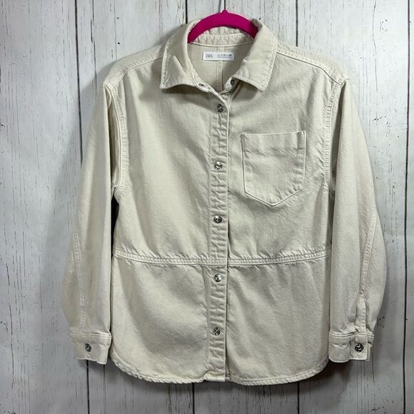 Zara Demin Cream Button Down Casual Pockets Kids Jacket - Picture 1 of 14